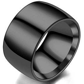 12mm Stainless Steel Classical Simple Plain Wedding Band Ring (Black, 5)