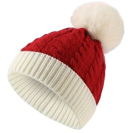 Santa Hat Christmas Hats Baby Winter Knitted Hat,Red and White Knitted Christmas Hat, Santa Claus Hat,Kids Pom Pom Beanie,Festive Christmas Holiday Party Supplies(1-5Years)