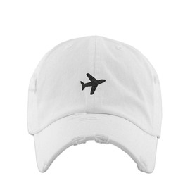 Airplane Vintage Baseball Cap Embroidered Cotton Adjustable Distressed Dad Hat White