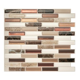 Smart Tiles - Peel and Stick Backsplash - Milenza Taddio Brown, Beige - 4 Sheets of 10.20" x 9.00" - 3D Stick on Tiles for Kitchen and Bathroom Backsplashes