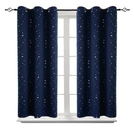 BGment Short Curtains for Windows, Small Blackout Curtains 45 Inch for Bedroom, Star Room Darkening Curtains Thermal Insulated Grommet Drapes for Kids Room Nursery, 2 Panels (42 x 45 Inch, Dark Blue)
