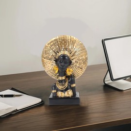 Dwelloria African Lady Bust Statue with Golden Headwrap – Resin Tribal Woman Sculpture for Home Decor, Black and Gold Figurine for Shelf, Table, Office, Living Room, Gifts for Women