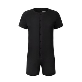 Landofgenie Mens Short Sleeve Onesie Bodysuit Jumpsuit One Piece Pajamas Rompers Black XL