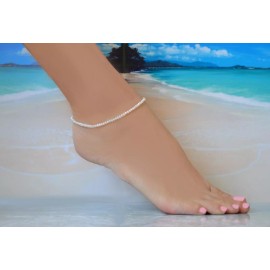 Shells by Patty White Pearl & Italian .925 Sterling Ankle Bracelet 9" to 11" with Silver Heart