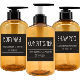 Qikuver Empty Pump Bottles, 3 Pieces, 300 ml, Plastic, Refillable, for Toiletries, Liquid Storage, Dispenser for Lotion, Shampoo, Shower Gel, Cream (Yellow 300 ml)