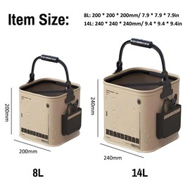 HXBER 14L Collapsible Fishing Bucket Portable Fish Bucket Multifunctional EVA Water Containers with Mesh Lid, Handle and Rope for Outdoor Camping Hiking Fishing Car Washing