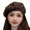 White Fang CZ377 Women's Beret Hat, Natural Check Mocha, Cute,