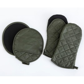Home Beyond & HB design - 4-Pack Oven Mitts and Pot Holders Set - Heat Resistant Cotton Kitchen Gloves - Green