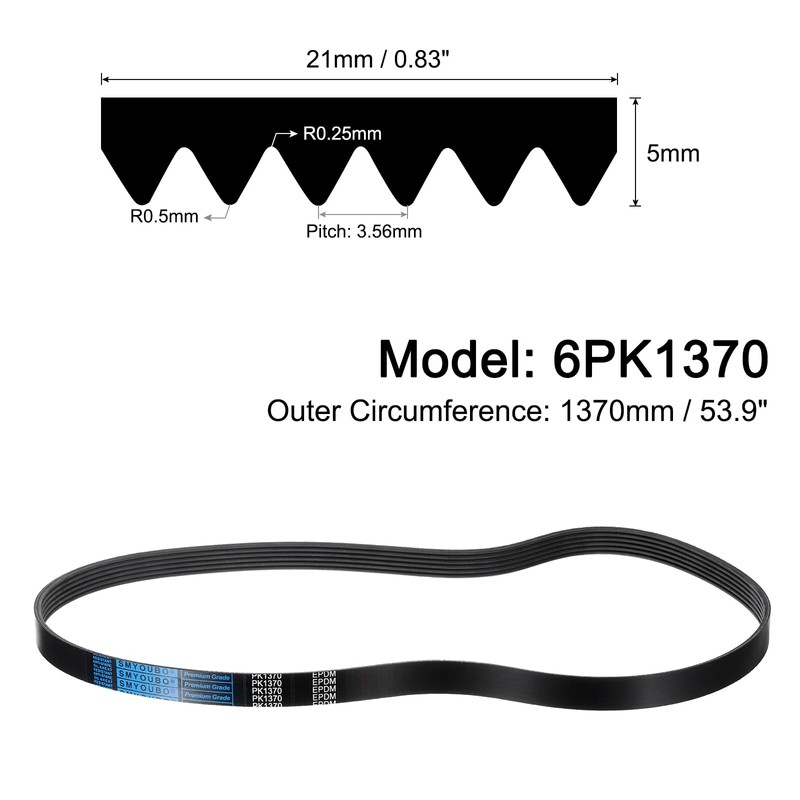 QUARKZMAN 6PK1370 V-Ribbed Belt, 6 Ribs, 1370 mm Length x