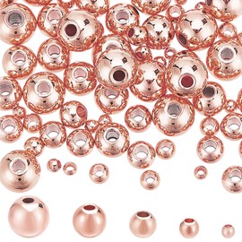 HOBBIESAY Pack of 75 5 Styles Rose Gold Ball Tiny Brass Beads 2 6 mm Smooth Metal Spacer Beads Rondelle Loose Spacer Beads Round Rose Gold Beads for Jewellery Making Hole: 0.8-1.5 mm