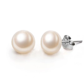 Ever Faith Women 925 Sterling Silver Button Stud Earrings Fashion AAA Freshwater Cultured Pearl - 10MM