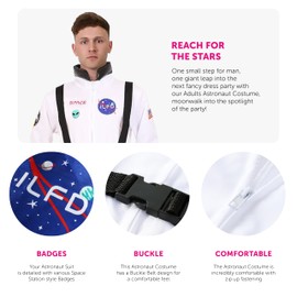 Mens Astronaut Costume - Large - White Spacesuit With Astronaut Decals - Adults Space Man Historical Fancy Dress