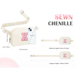 COSHAYSOO Valentines Birthday Initial Gifts for Women Teen Girls 5 6 7 8 9 10 11 12 13 14 Year Old Ivory Fanny Pack for Girls Belt Bag Crossbody Travel Purse Unique Trendy Cute Stuff Chenille Letter K