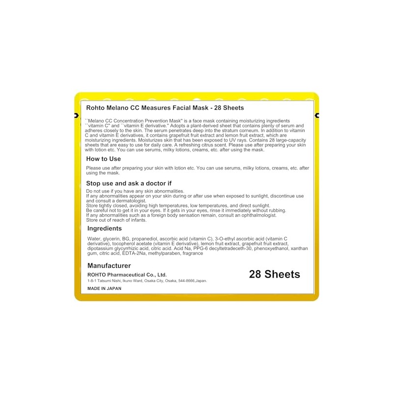 Rohto Melano CC Measures Facial Mask - 28 Sheets -