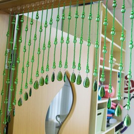 Crystal Beaded Door Curtain Self-Adhesive, Door String Beads Curtains for Doorways Hippie Window Door Way Bead Hangings Curtain （Green）