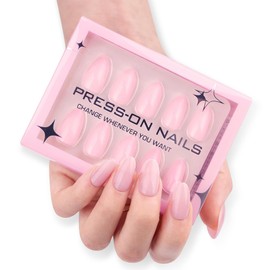False Nails Short Almond Press on Nails with Glue 30pcs Jelly Baby Pink Stick On Nails Fake Nails Long Lasting Gift for Women Girls (Pink Short Almond, 30pcs)
