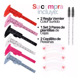 Veraly 2 Regla Vernier Para Cejas+plantillas +cepillo Para Pestañas