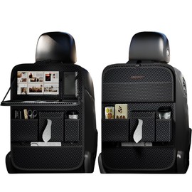 XDV Car Seat Organizers,Multi-functional Back Seat Protectors, Storage Pouches, and Tray Holders (for Cars, Kids, Seat Back and Rear Seats) (Carbon Fiber, 2 Pcs)
