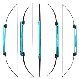 AMEYXGS 55-Inch Folding Recurve Bow and Arrow Set, Aluminum Alloy Riser, Fiberglass Limbs, 35 lb Draw Weight, Left and Right Hand (Blue Set)