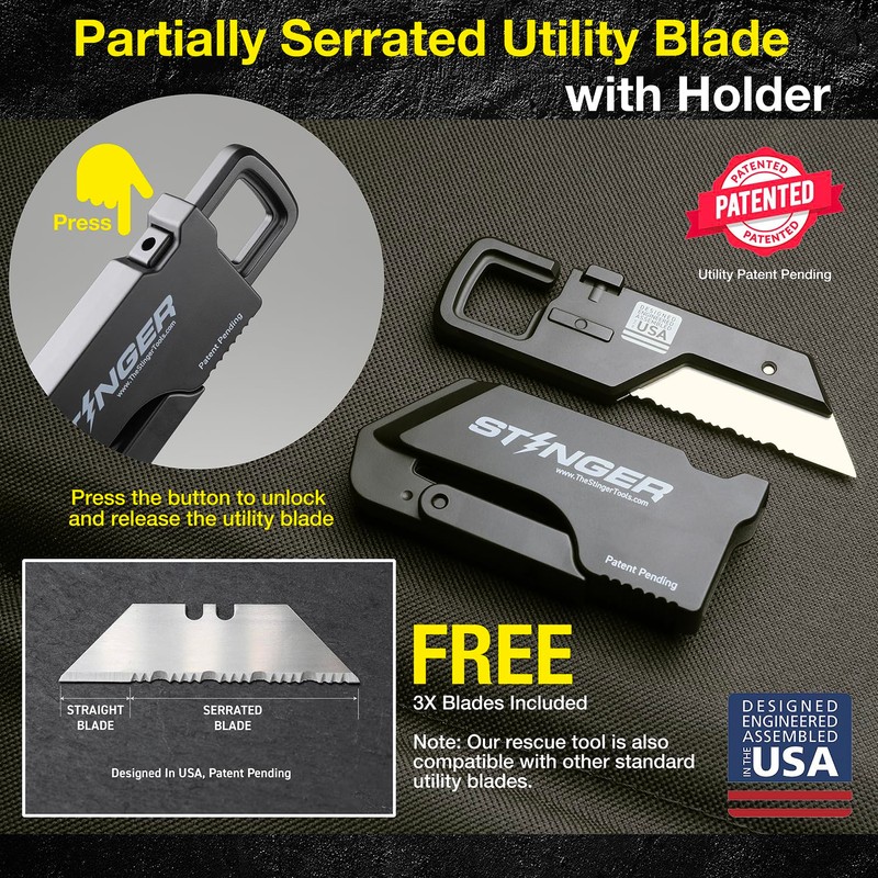 Stinger ResqBlade Emergency tool Pocket Knife, Utility Knife with Window