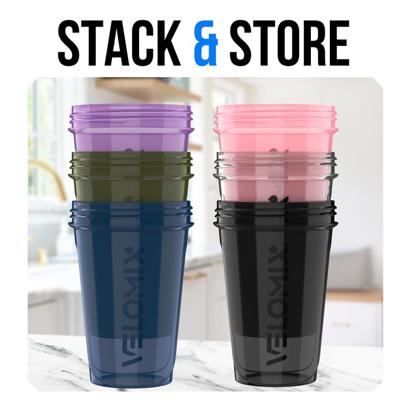 VELOMIX -6 PACK- 20 oz Protein Shaker Bottle for Protein