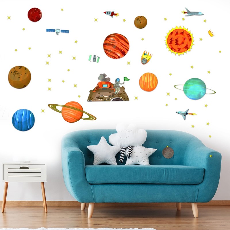Space Wall Stickers for Kids - Solar System Planet Wall