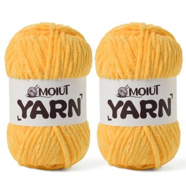 2 Pack Fluffy Chenille Yarn for Crocheting, Chunky Velvet Yarns for Crochet Amigurumi, Baby Yarn for Crocheting Soft Blanket, 174.9yds /7 oz Bulky Yarns for Crafts/Hats/Shoes/Socks (2 Golden Yellow)
