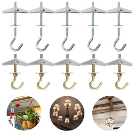 Pack of 10 Spring Folding Dowels M6 Spring Folding Dowels M5 Hook Dowels Ceiling Hooks with Dowels Tilting Dowels Cavity Dowels with Hooks for Hanging Plants Cavity Dowels Plasterboard Ceiling