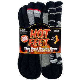 HOT FEET Kids Thermal Socks – 2 Pack Warm Winter Socks for Boys and Girls, Cozy & Insulated, Thick Heated Socks for Kids, Camo/Black