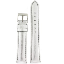 Tech Swiss Watch Band Silver Metallic Genuine Leather Built-in Spring Bars 12 millimeter