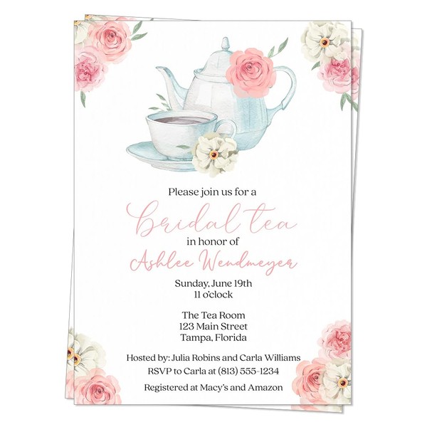 Tea Party Bridal Shower Invitations English Themed Customizable Invites with