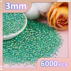 6000Pcs 3mm Resin Jelly Rhinestones with 3Pcs 10ml B7000 Jewelry Glue for Crafting, Emerald Green AB Flatback Gems, Bedazzling Crystal Bulk for DIY Crafts Clothing Tumblers Shoes Nail Art Fabric