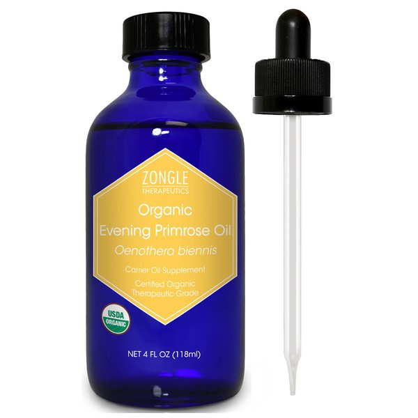 Zongle USDA Certified Organic Evening Primrose Oil, Safe to Ingest, Unrefined Virgin, Cold Pressed, Oenothera Biennis, 4 OZ