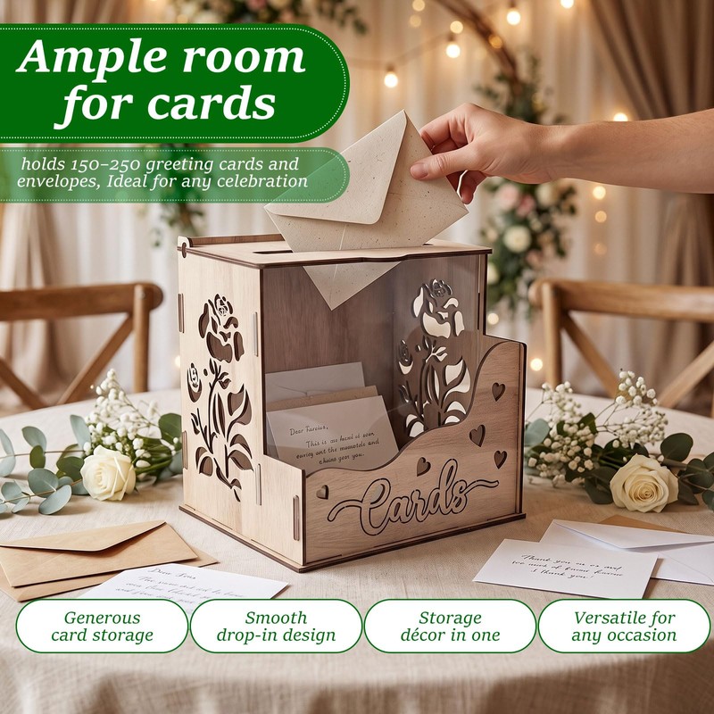 MRSUPP Wooden Wedding Card Box, Hollow Acrylic Window, 24x20x24cm