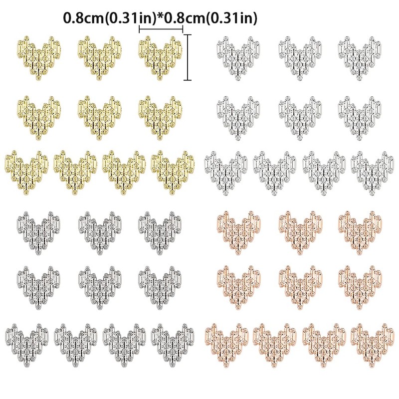 40 Pcs Heart Nail Charms Y2K Alloy Metal Hearts Charms