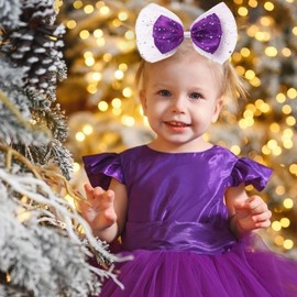 ZOLYCO Large Big 6 Inch Glitter Organza Hair Bow Clips Sequin Party Alligator Clips Mesh Hair Accessories for Women Teens Girls Kids 2 Pcs (Purple)