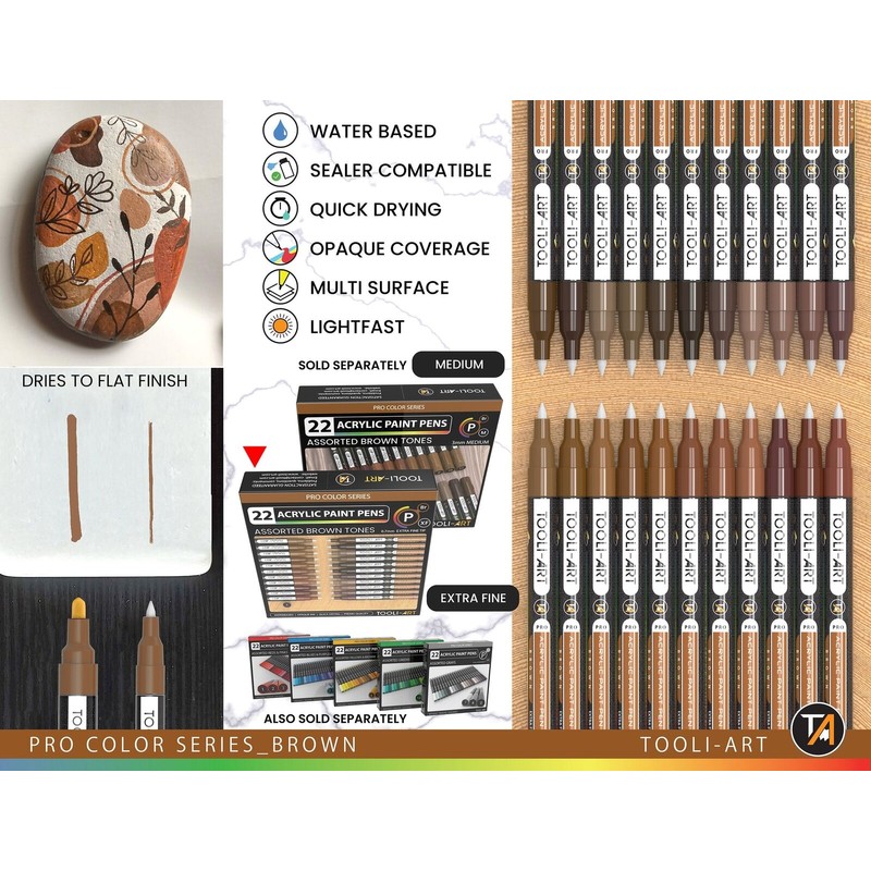 TOOLI-ART Acrylic Paint Pens 22 Assorted Brown Tones Pro Markers