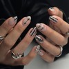 Silver Nails Press ons Short Almond Fake Nails Glossy Nude