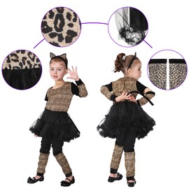 GIFT TOWER Leopard Costume Children's Girls Animal Costume Cosplay Carnival Multicoloured L for Height 120-130 cm
