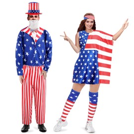 Liitrsh 8 Pcs American Flag Uncle Costume 4th of July Patriotic American Flag Dress and Uncle Cosplay Costume(L)