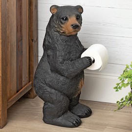 Black Bear Cub Toilet Paper Holder – Rustic Lodge Bathroom Décor – 15" W x 28" H