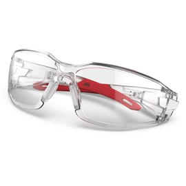 TOREGE Clear Safety Goggles - Adjustable Nose Bridge, Anti-Fog and Scratch Resistant, Lightweight with Non-Slip Rubber Grips - ANSI Z87 Compliant (Red)