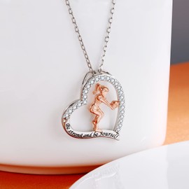 Volleyball Necklace Gifts for Girls - 925 Sterling Silver Volleyball Player Pendant Jewelry for Women Teens Birthday, Sterling Silver, Cubic Zirconia