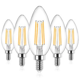 Ascher E12 Candelabra LED Light Bulbs 60 Watt Equivalent, Warm White 2700K, Non-Dimmable, 550 Lumen, Clear LED Filament Candle Bulbs, Pack of 5