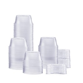 Comfy Package [3.25 oz. - 100 Count Clear Disposable Plastic Portion Cups with Lids - Soufflé Cups, Jello Shot Cups With Lids, Clear Plastic Containers Perfect for salad Dressing and More