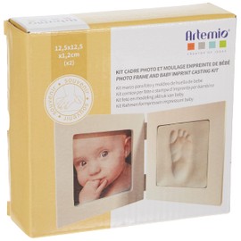Artemio Kit Guss Fußabdruck des Babys und Bilderrahmen, Holz, Weiß, 12,5 x 12,5 x 1,2  cm