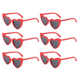 Dazzleimart 6 Pack Vintage Heart Sunglasses Cat Eye Love Shaped Sunglass for Women Girl Bulk Retro Cute Sun Glasses (Red)