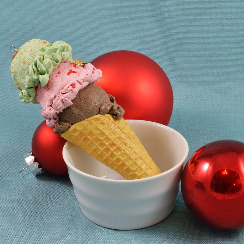 Spumoni Waffle Cone Christmas Ornament