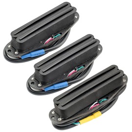 Musiclily Pro ST-DPHA Alnico 5 Dual Single Coil Sized Humbucker Super Distortion Neck Middle Bridge Pickups Set for Strat Style Electric Guitar, Black Body Black Rail