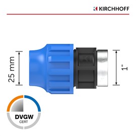 Kirchhoff Fitting transition piece with external thread, 25 mm x 1 inch, for HDPE pipe, 5 pieces in a set, various sizes, DVGW tested, drinking water quality, made in the EU, black, 984843517-5